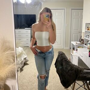 Hollister Cream Strapless Fitted Crop Top
